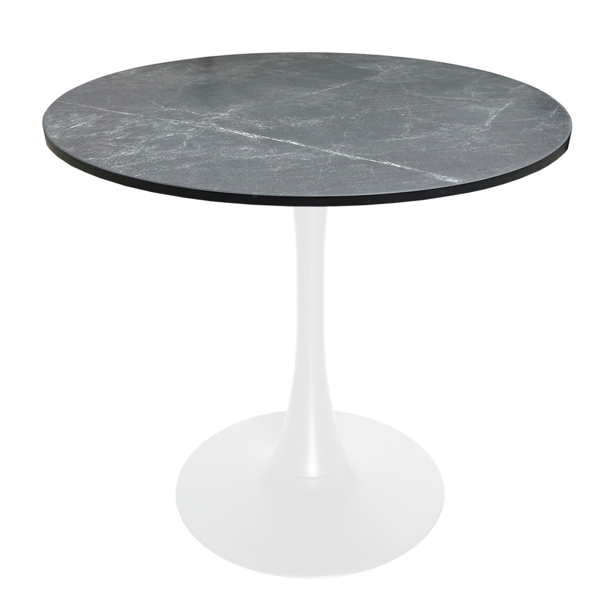 BTW-36BLM Bristol Dining Table, White Base with 36 in. Round Marbleized Black MDF Top