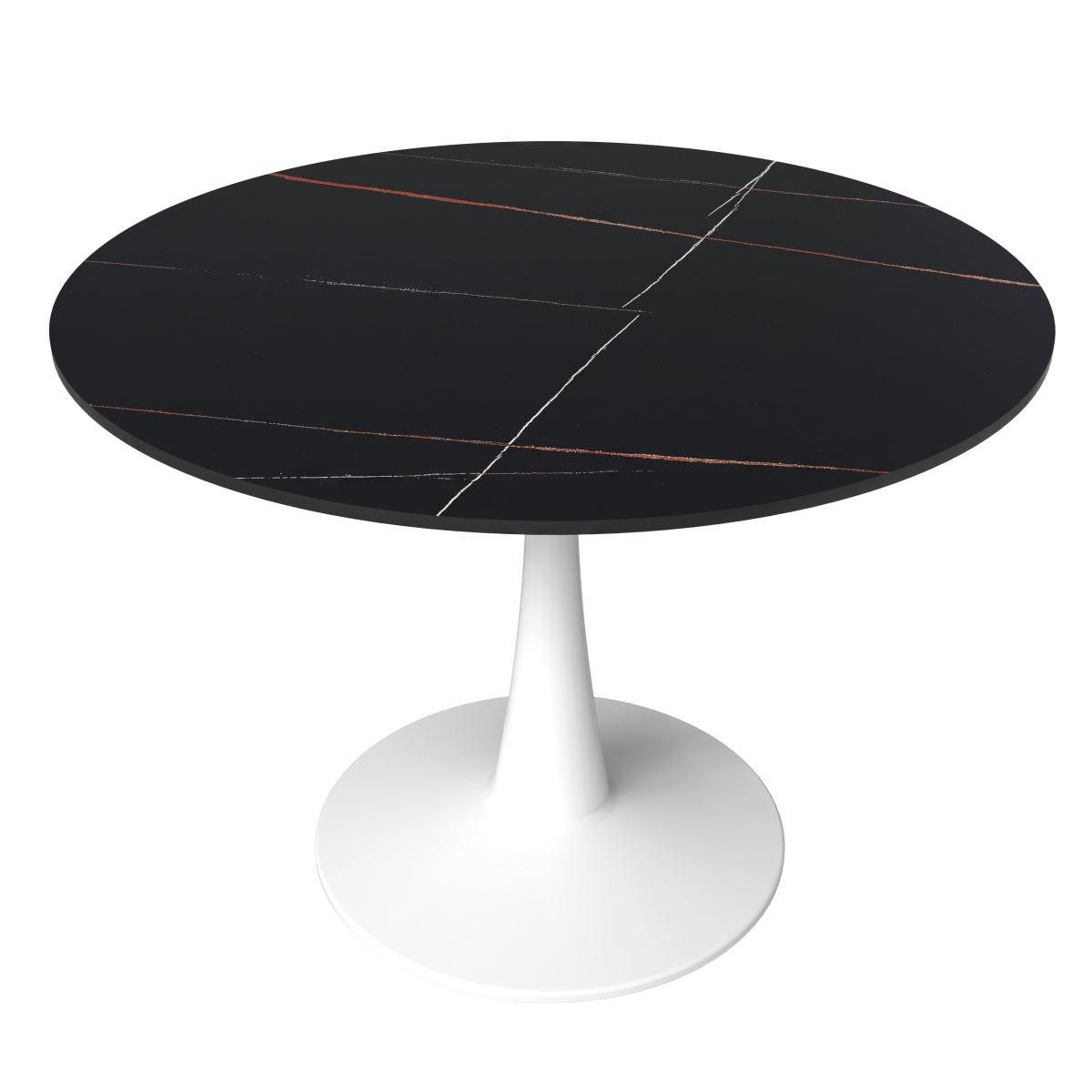 BTW-40BLS 40 in. Bristol Round Dining Table - White Base with Black Sintered Stone Top