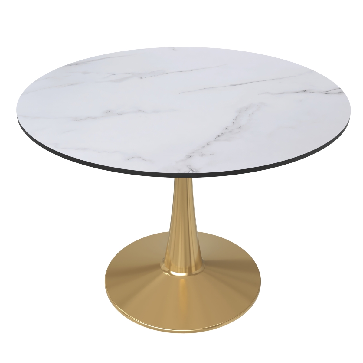 BTG-40MW 40 in. Bristol Round Dining Table - Gold Base with Marbled White MDF Top