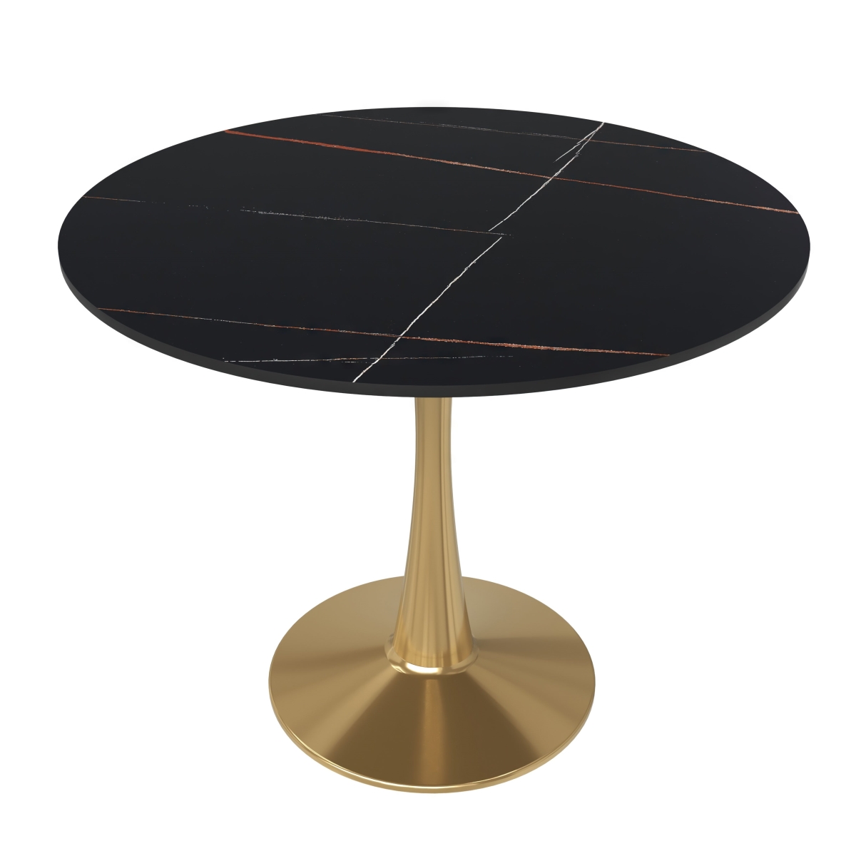 BTG-31BLS 31 in. Bristol Round Dining Table - Gold Base with Black Sintered Stone Top