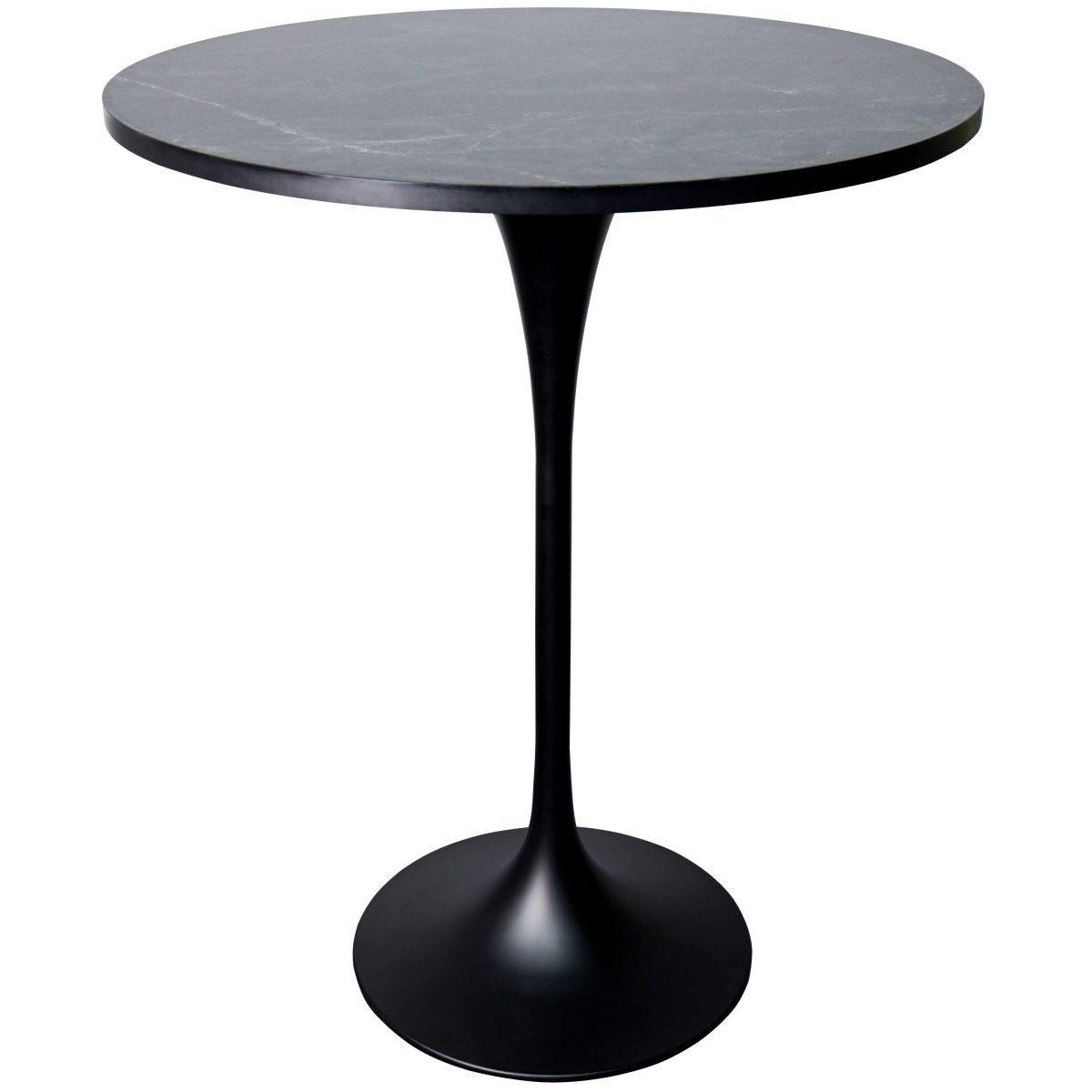 VT43BL-27BLM Verve Collection Modern Bar Height Dining Table, Black Base with 27 in. Round Black Marbleized MDF Top