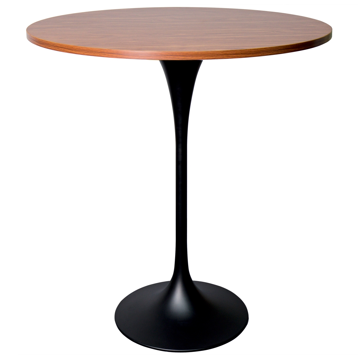 VT43BL-36CBR Verve Collection Modern Bar Height Dining Table, Black Base with 36 in. Round Cognac Brown MDF Top