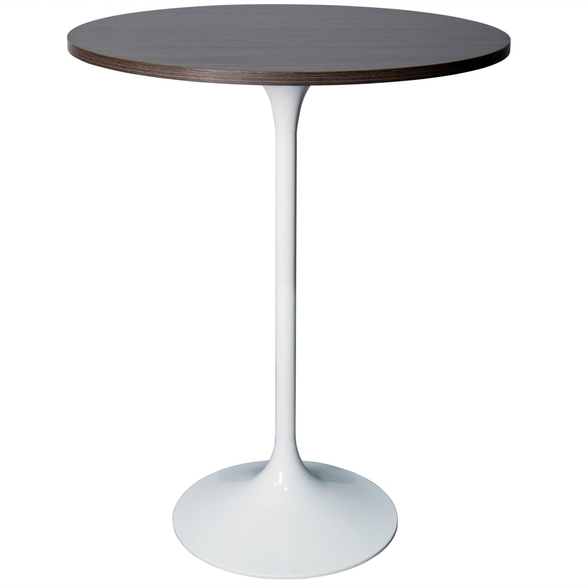 VT43W-27DBR Verve Collection Modern Bar Height Dining Table, White Base with 27 in. Round Dark Walnut MDF Top