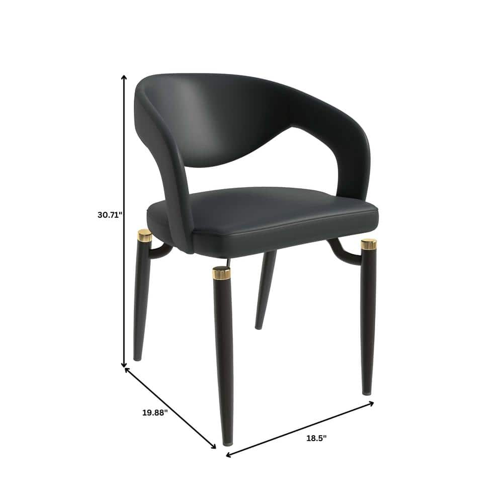 Entice Modern Leather Dining Chair with Iron Legs Open-Back Design in Charcoal, 4PK