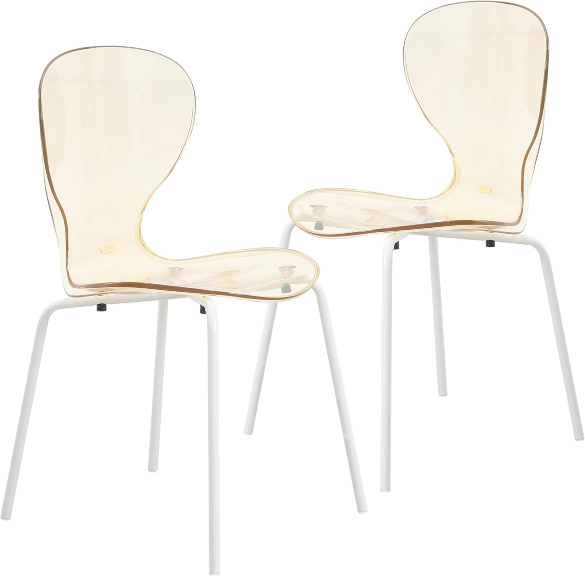 OCW-17A2 Modern Oyster Transparent Dining Side Chair with White Base, Amber - Set of 2
