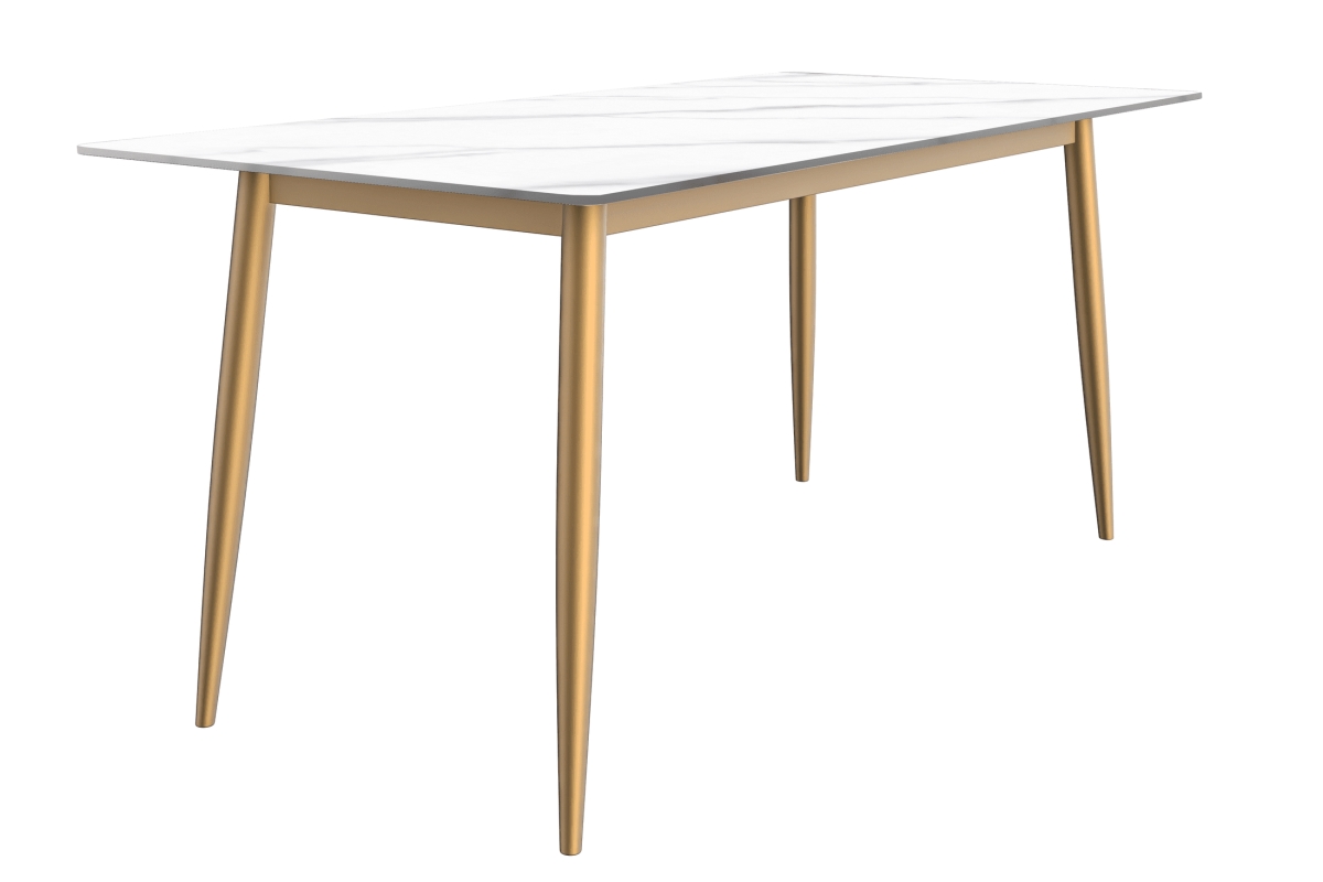 ZTBG-55W-S Zayle Series Modern Dining Table, Brushed Gold Base with 55 in. White Sintered Stone Top