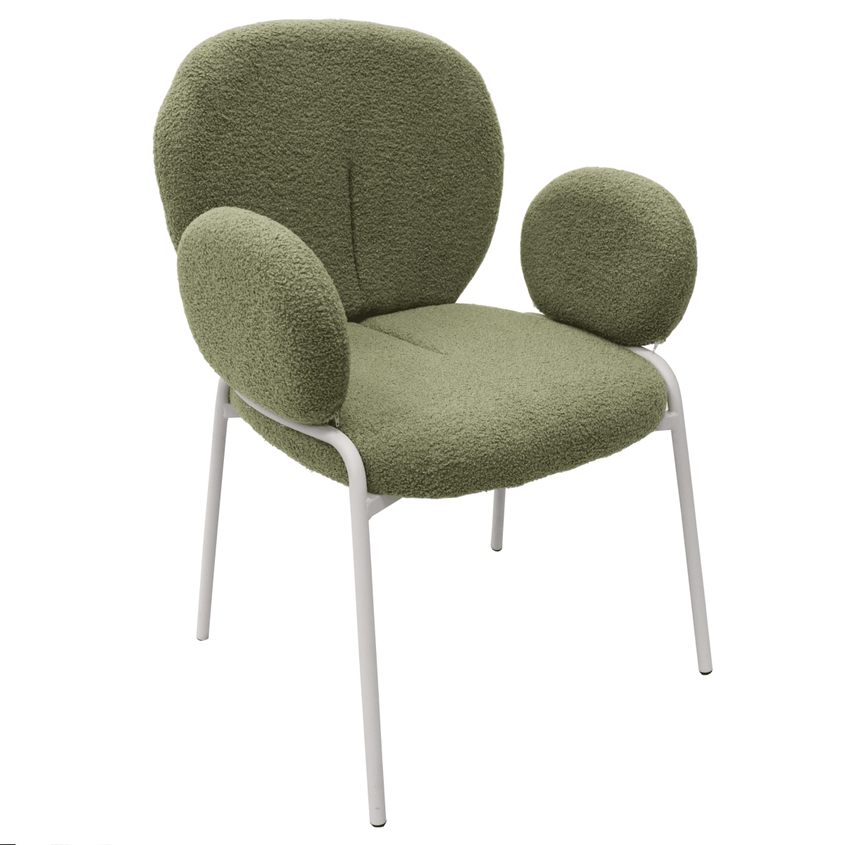 CCAW-23G Celestial Series Boucle Dining Arm Chair, White Frame with Green Fabric