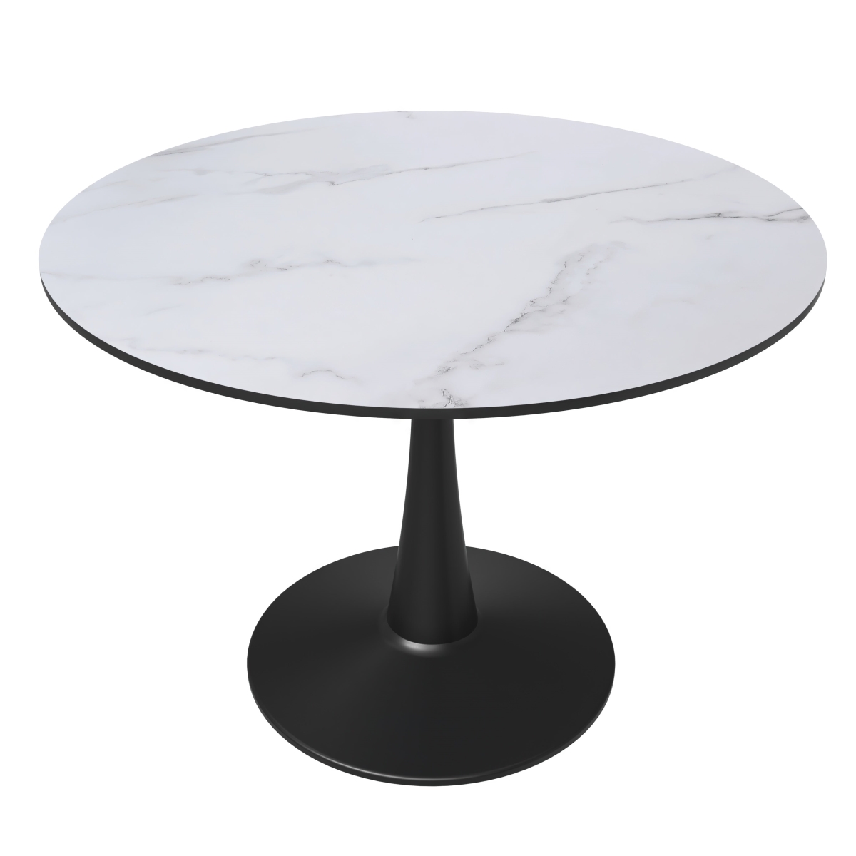 BTBL-40MW 40 in. Bristol Round Dining Table - Black Base with Marbled White MDF Top