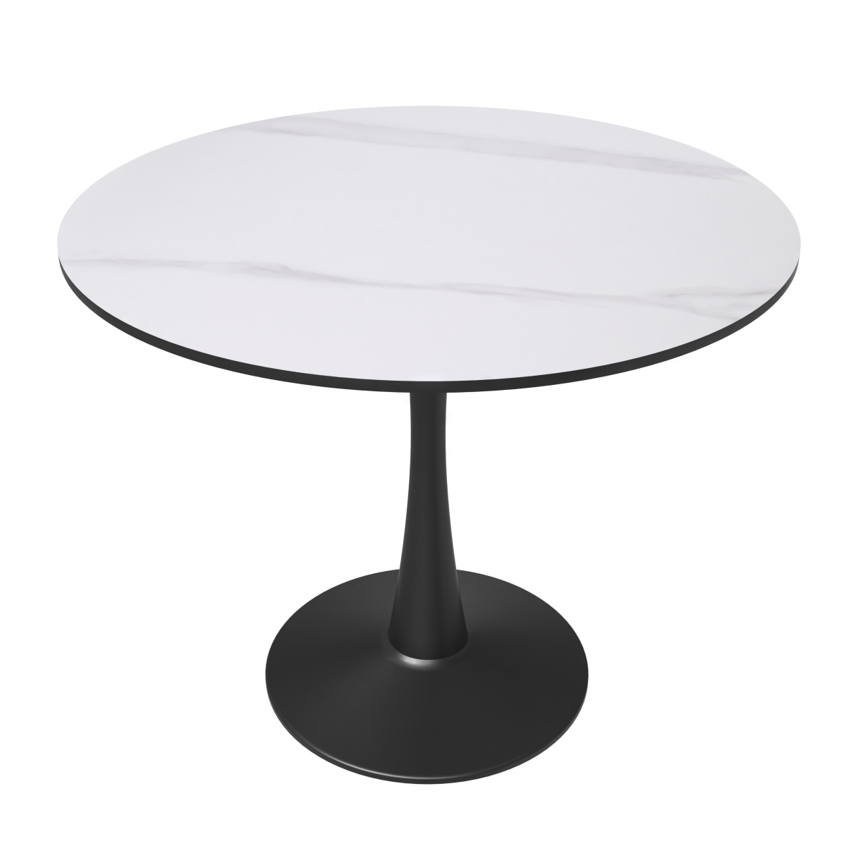 BTBL-35WS 35 in. Bristol Round Dining Table - Black Base with White Sintered Stone Top