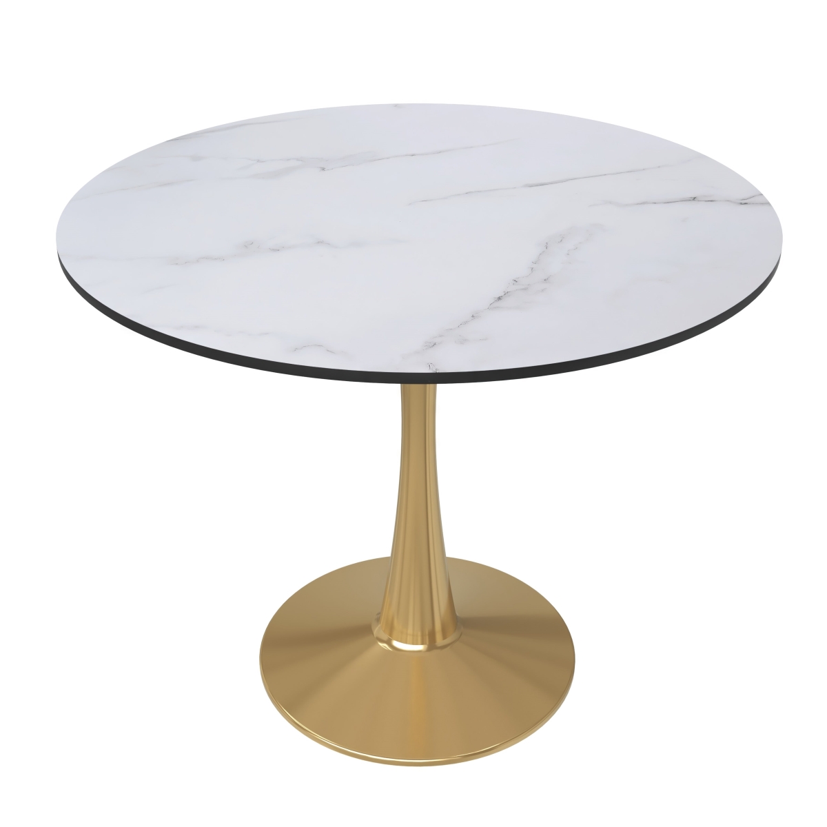 BTG-31MW 31 in. Bristol Round Dining Table - Gold Base with Marbled White MDF Top