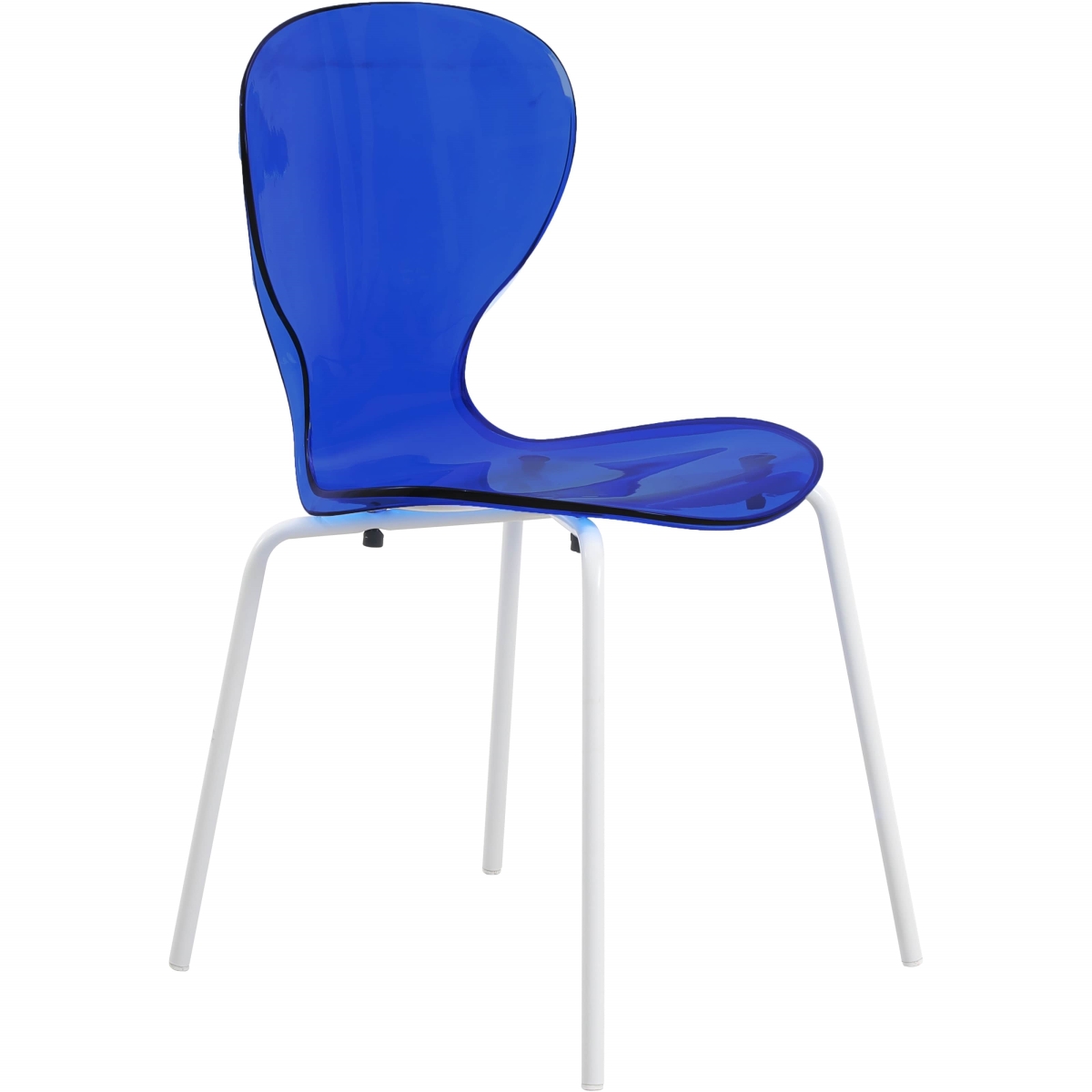 Modern Oyster Transparent Side Dining Side Chair with White Base in Transparent Blue