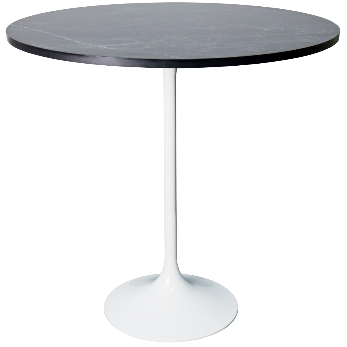 VT43W-36BLM Verve Collection Modern Bar Height Dining Table, White Base with 36 in. Round Black Marbleized MDF Top