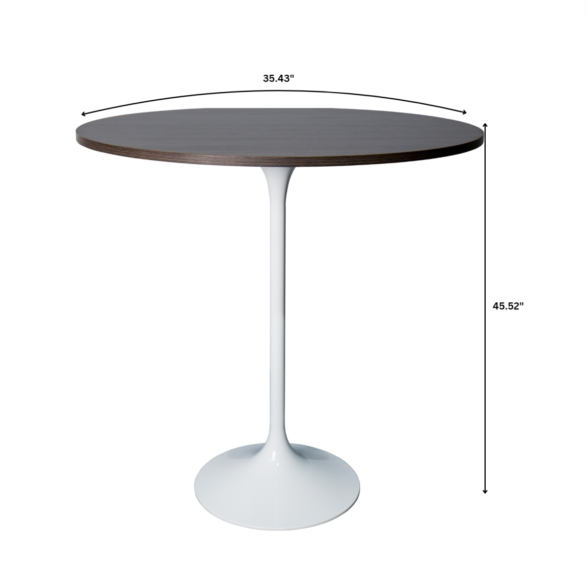 VT43W-36DBR Verve Collection Modern Bar Height Dining Table, White Base with 36 in. Round Dark Walnut MDF Top