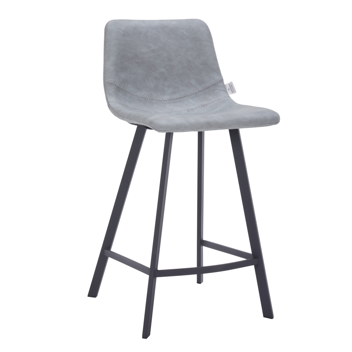 LeisureMod - Elland Counter Stool, Modern Upholstered Leather Counter Height Barstool with Iron Legs and Footrest - Light Gray