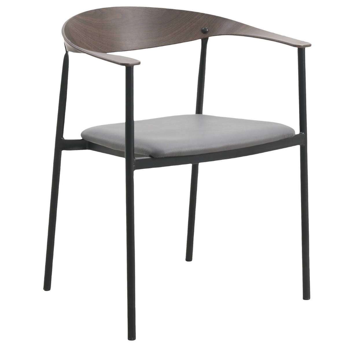 Kora Modern Leather Dining Arm Chair with Iron Legs in Charcoal