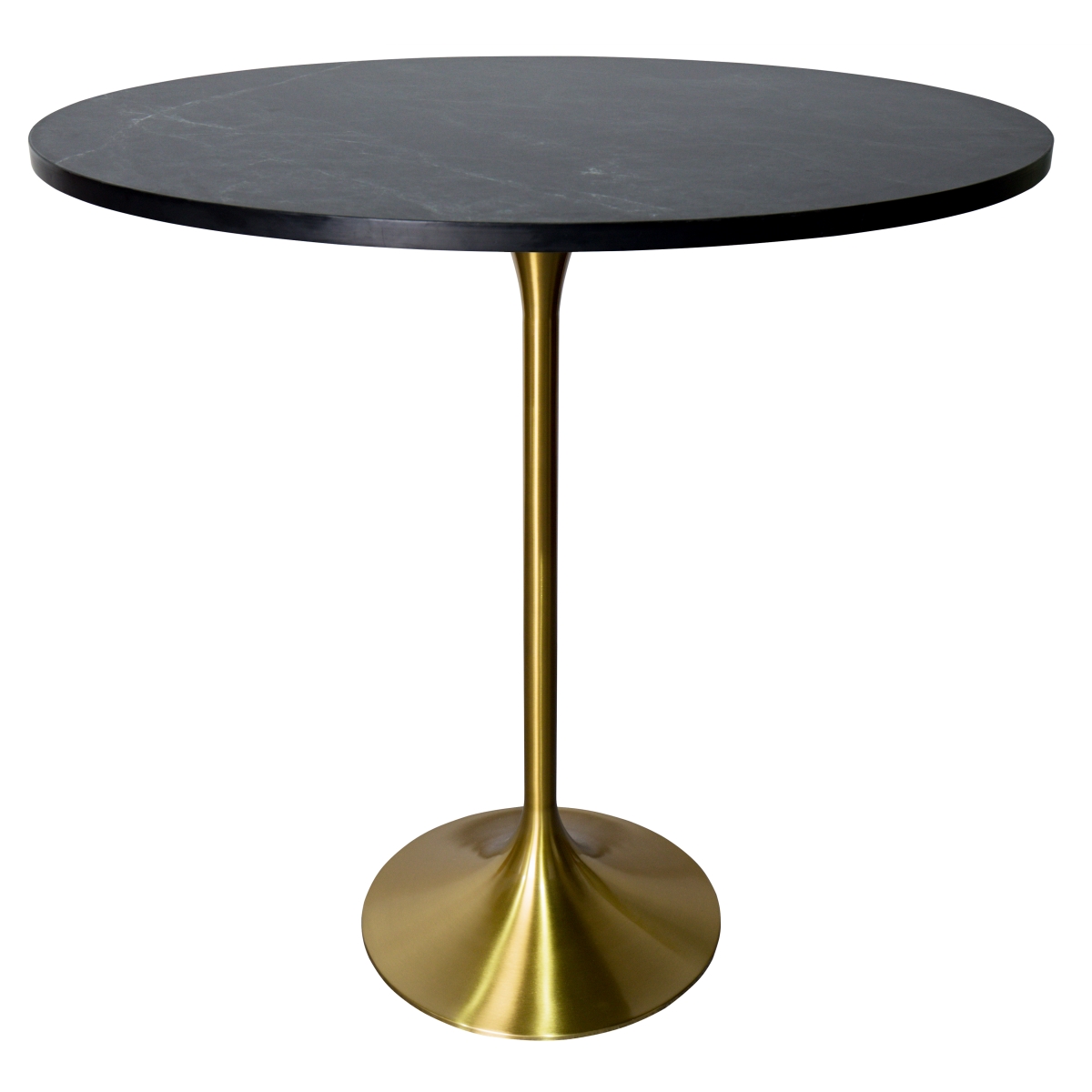 VT43BG-48BLM Verve Collection Modern Bar Height Dining Table, Brushed Gold Base with 48 in. Round Black Marbleized MDF Top