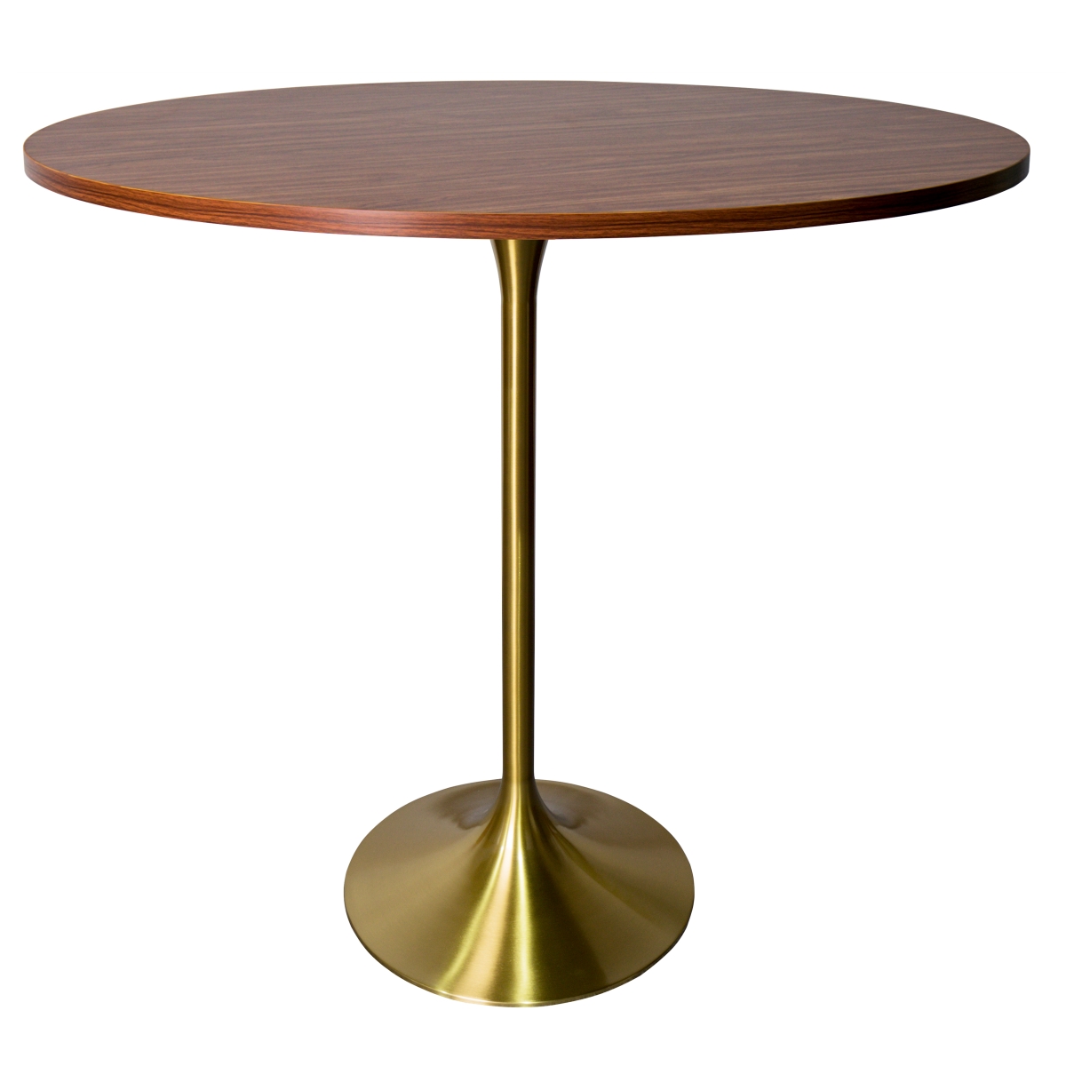 VT43BG-48CBR Verve Collection Modern Bar Height Dining Table, Brushed Gold Base with 48 in. Round Cognac Brown MDF Top