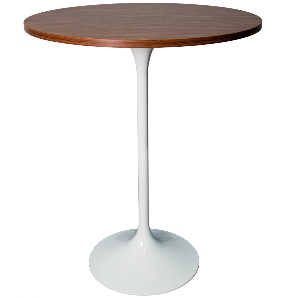 VT43W-27CBR Verve Collection Modern Bar Height Dining Table, White Base with 27 in. Round Cognac Brown MDF Top