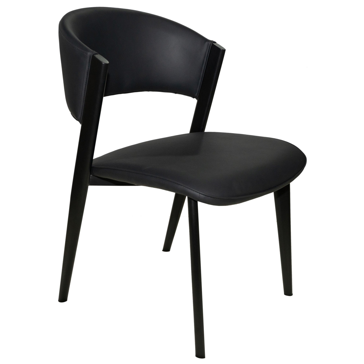 LeisureMod Aspen Modern Dining Chairs Leather Kitchen Side Chair - Open Back and Curved Design, Iron Legs, Accent Seating for Dining Room - Black