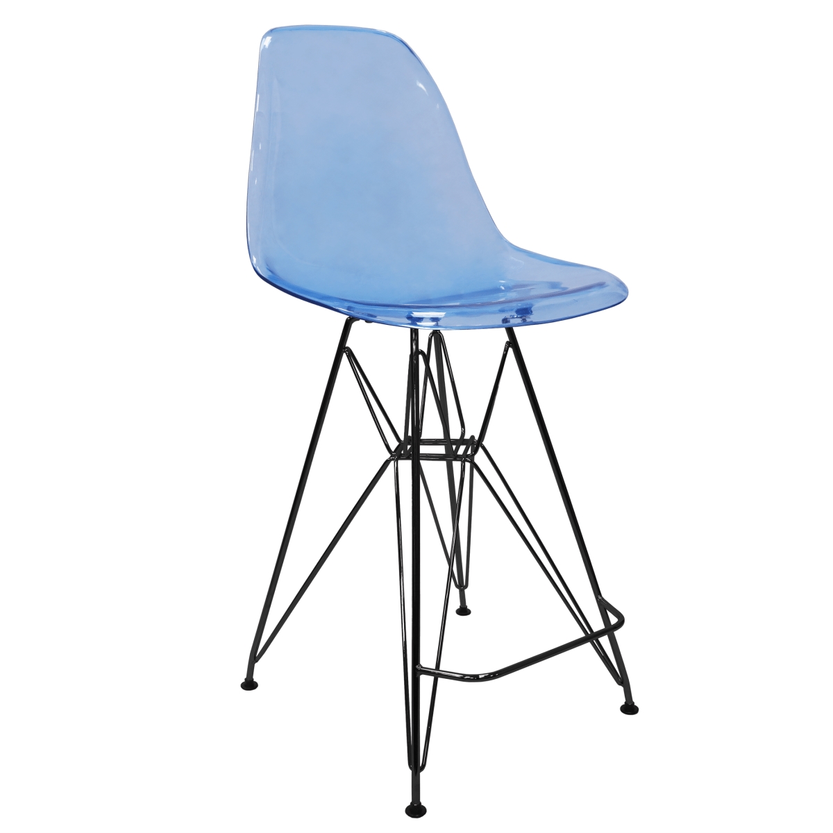 CRBL-30TBU Cresco Collection Modern Acrylic Bar Stool, Black Base with Transparent Blue Seat