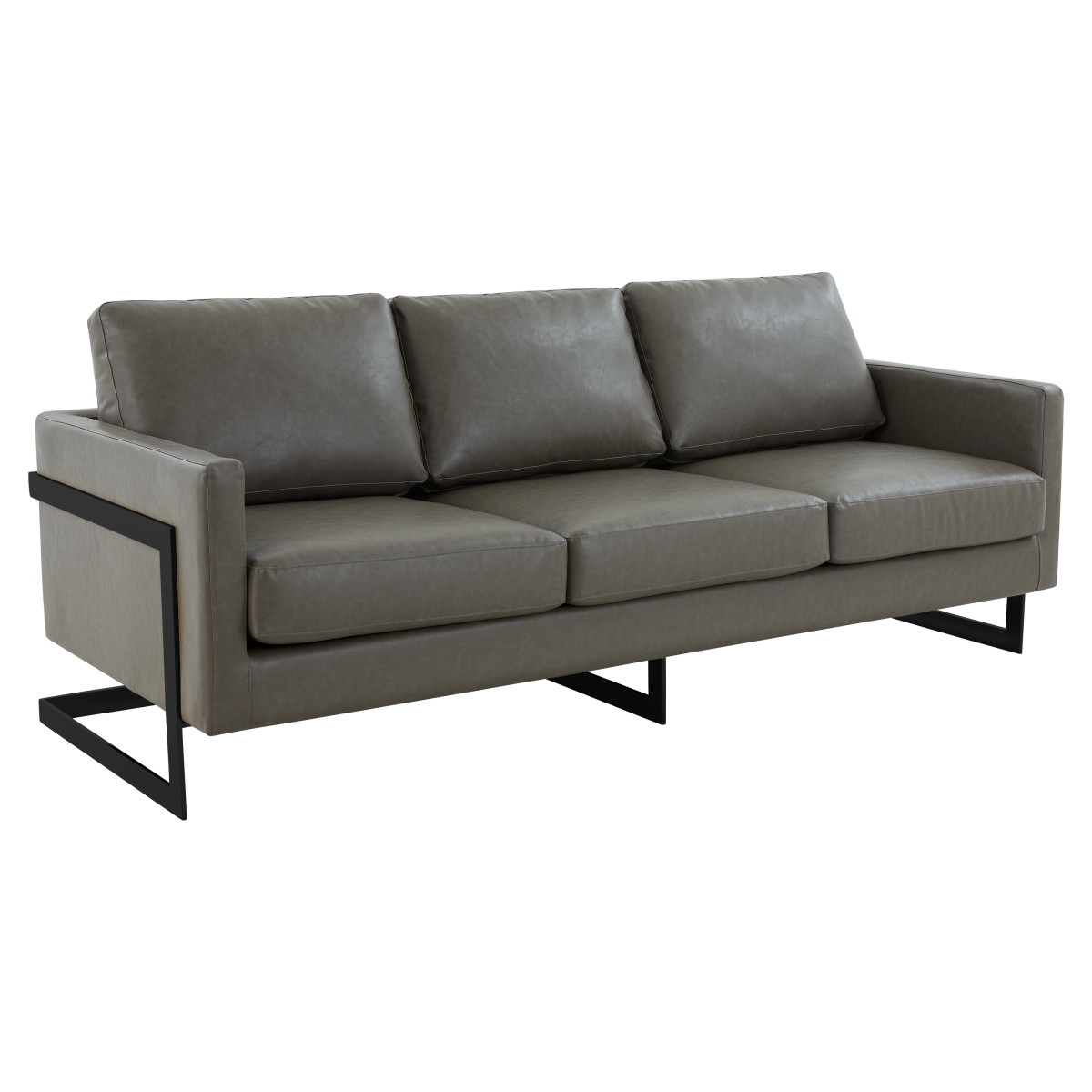 LAB83GR-L Lincoln Gray Leather Sofa with Black Frame