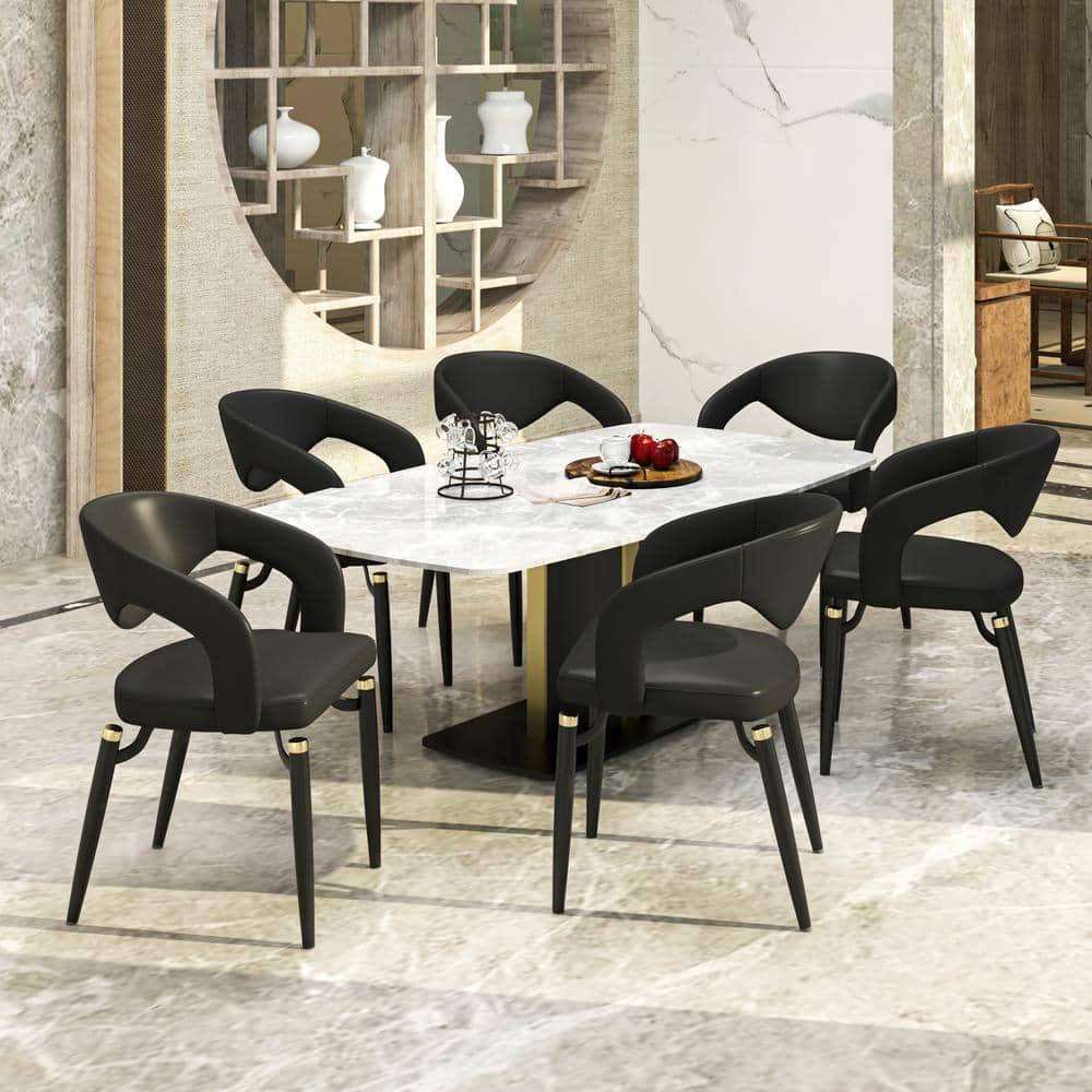 Entice Modern Leather Dining Chair with Iron Legs Open-Back Design in Charcoal, 2PK