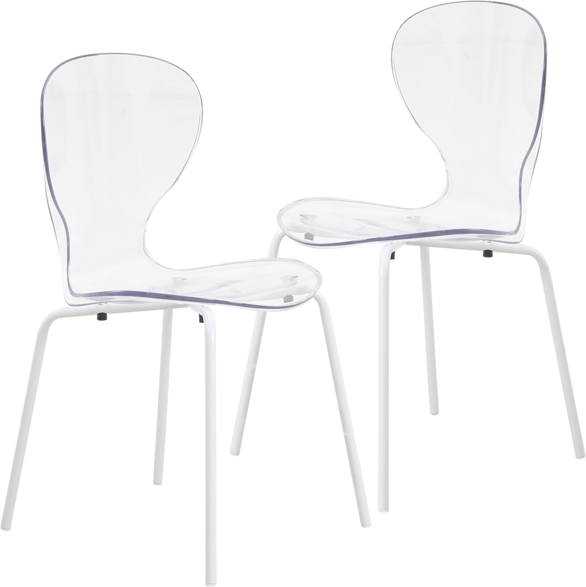 OCW-17CL2 Modern Oyster Transparent Dining Side Chair with White Base, Clear - Set of 2