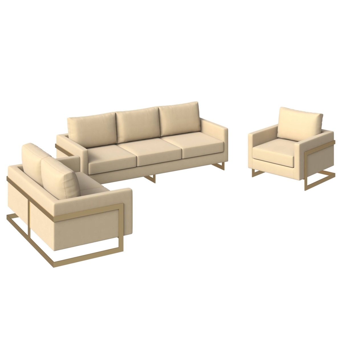 LA31-55-83BG Lincoln Velvet Living Room Sofa Set with Gold Frame, Beige - 3 Piece