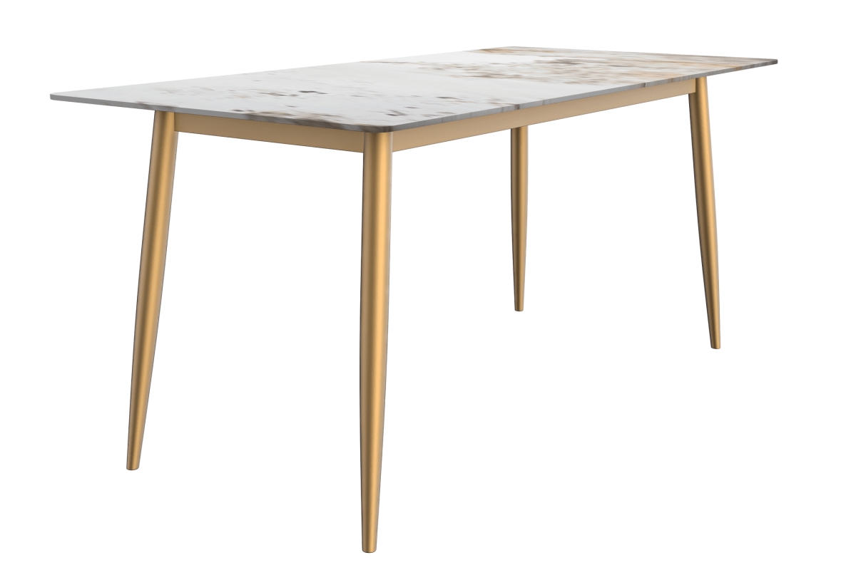 ZTBG-55CG-S Zayle Series Modern Dining Table, Brushed Gold Base with 55 in. White & Gray Sintered Stone Top