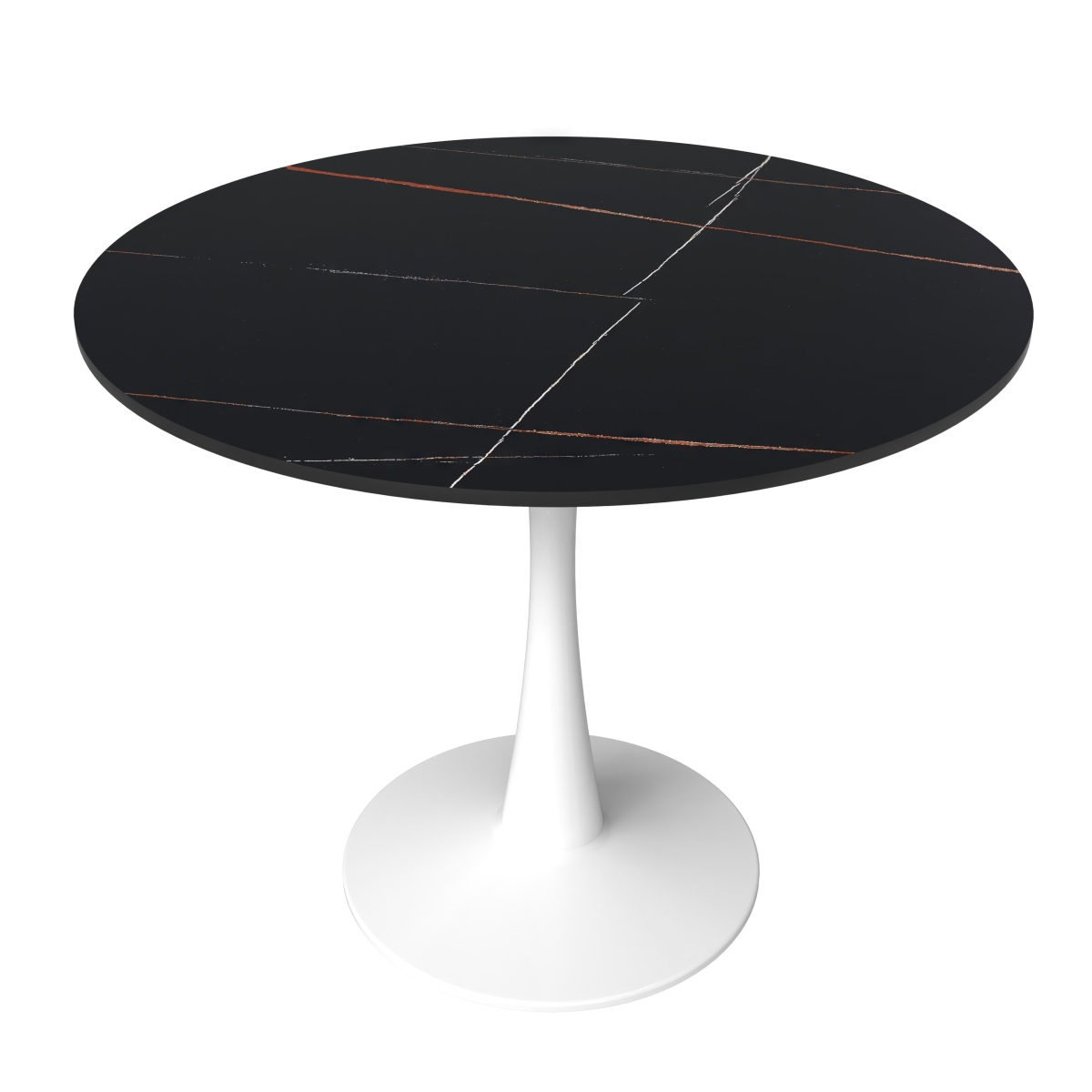 BTW-31BLS 31 in. Bristol Round Dining Table - White Base with Black Sintered Stone Top