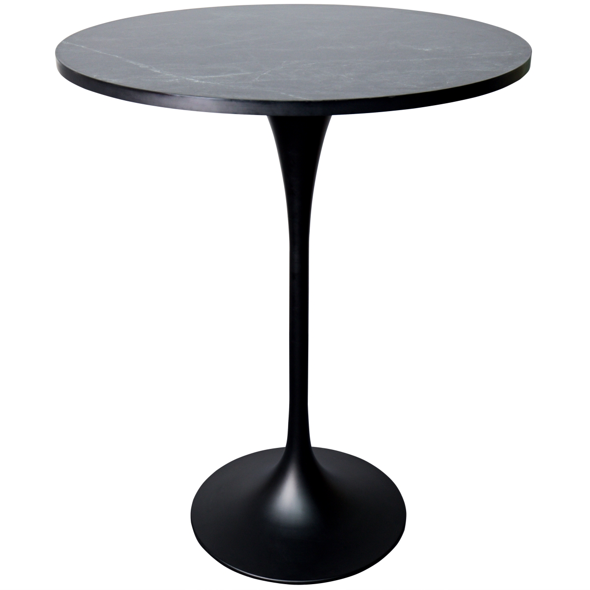 VT43BL-36BLM Verve Collection Modern Bar Height Dining Table, Black Base with 36 in. Round Black Marbleized MDF Top