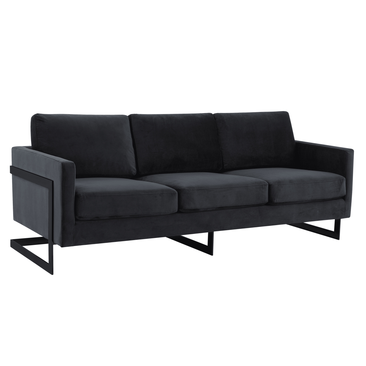 LAB83BL Lincoln Midnight Black Velvet Sofa with Black Frame