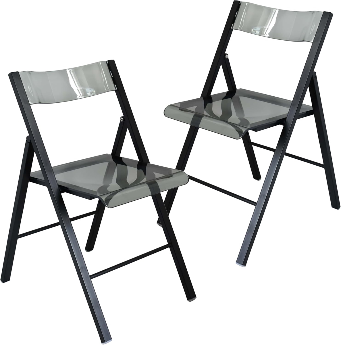 MFBL-15TBL2 Menno Modern Acrylic Folding Chair, Black Frame with Transparent Black Seat - Set of 2