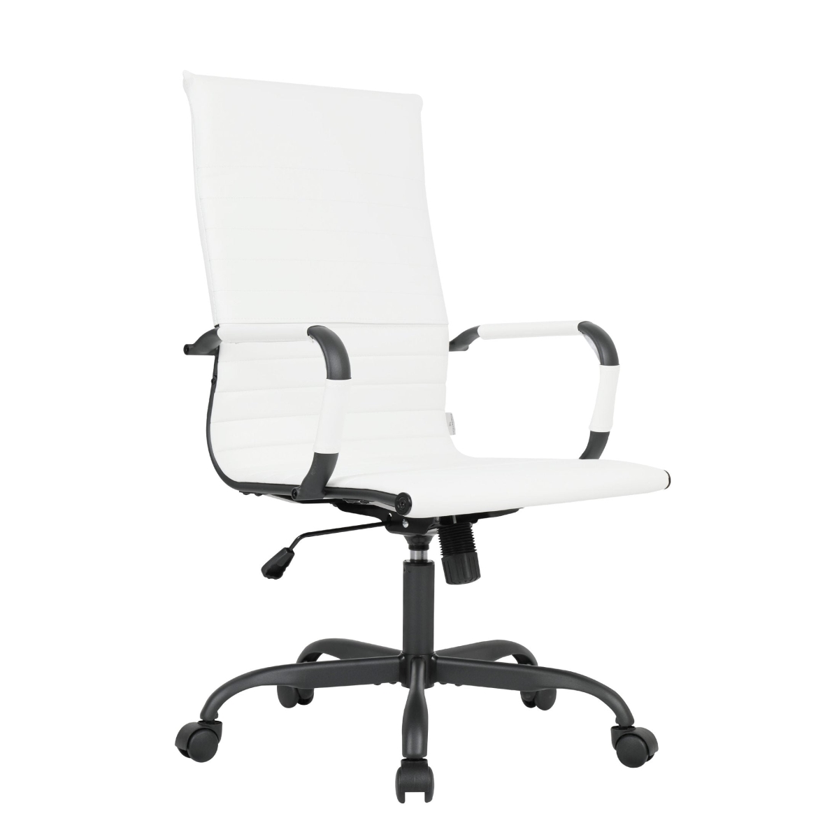 LeisureMod - Harris Premium Ergonomic High Back Leather Office Chair, Iron Frame, Adjustable Height, Swivel & Tilt Desk Chair - White