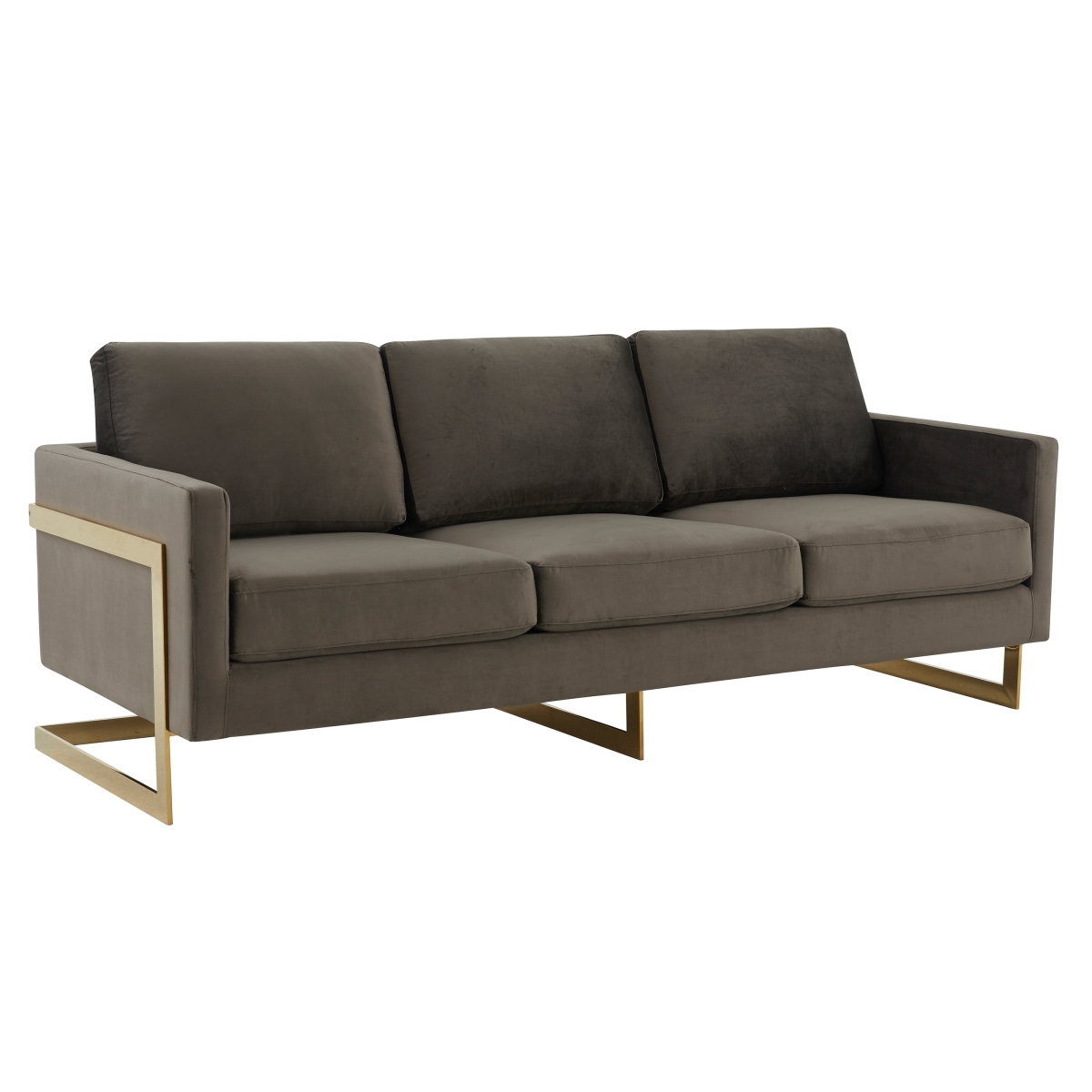 LA83DGR Lincoln Modern Mid-Century Upholstered Velvet Sofa with Gold Frame, Dark Gray
