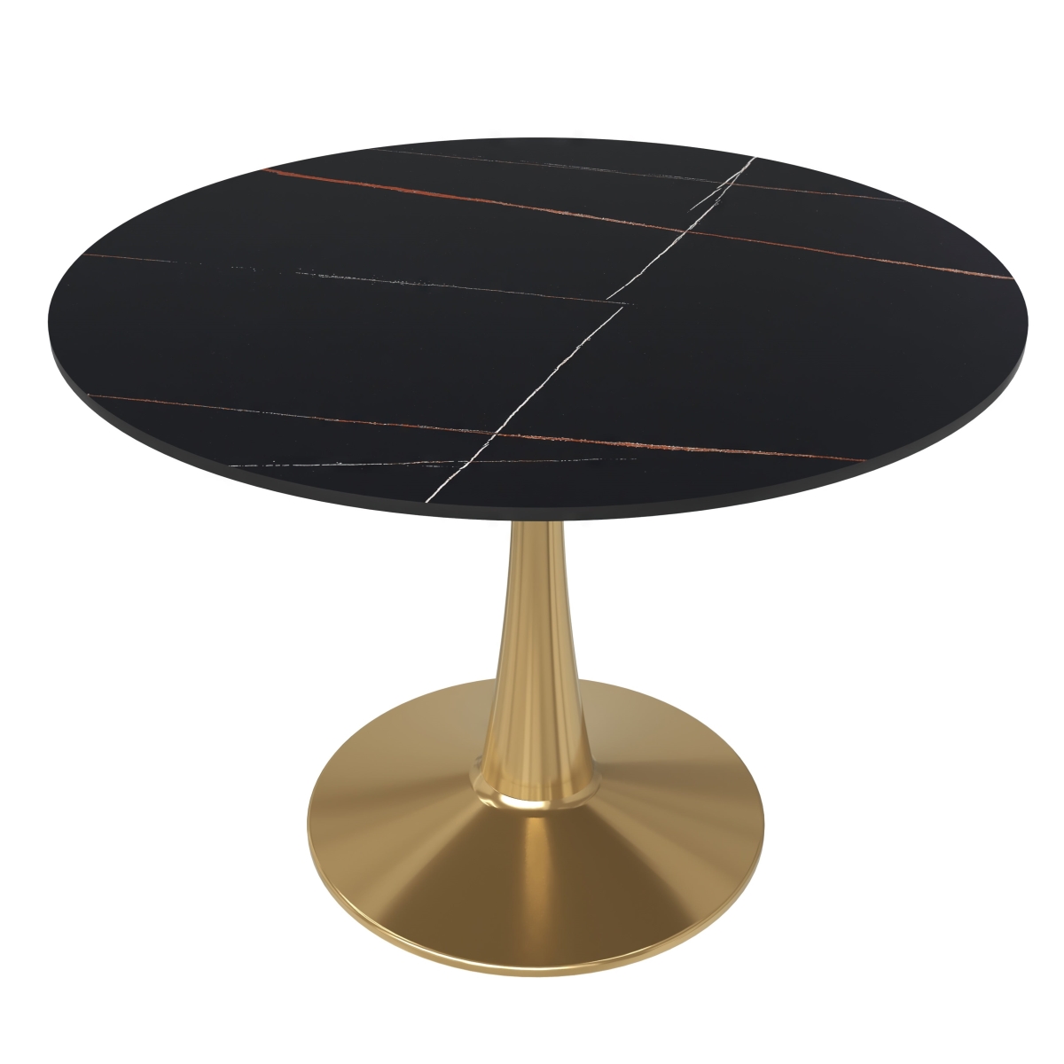 BTG-40BLS 40 in. Bristol Round Dining Table - Gold Base with Black Sintered Stone Top