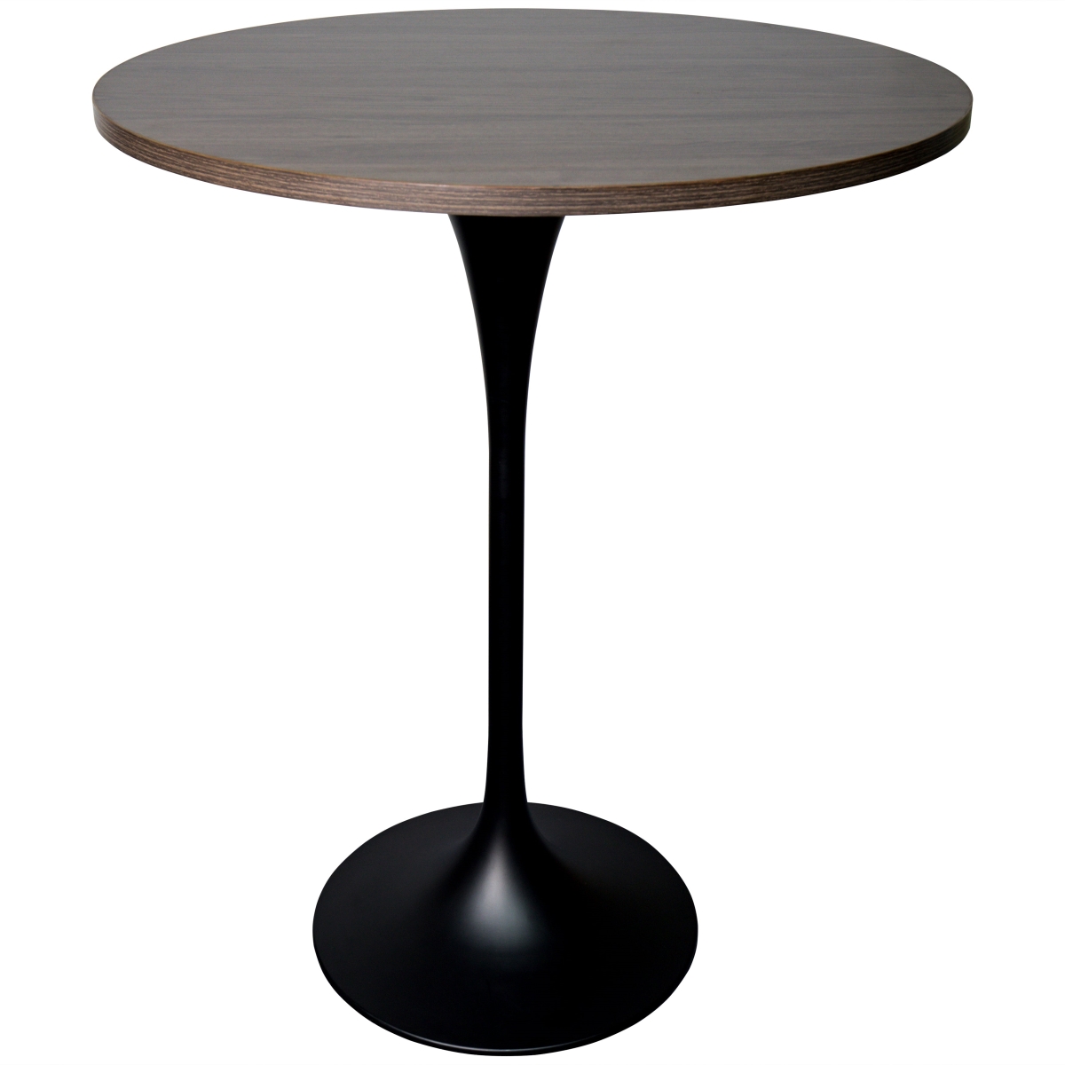 VT43BL-27DBR Verve Collection Modern Bar Height Dining Table, Black Base with 27 in. Round Dark Walnut MDF Top