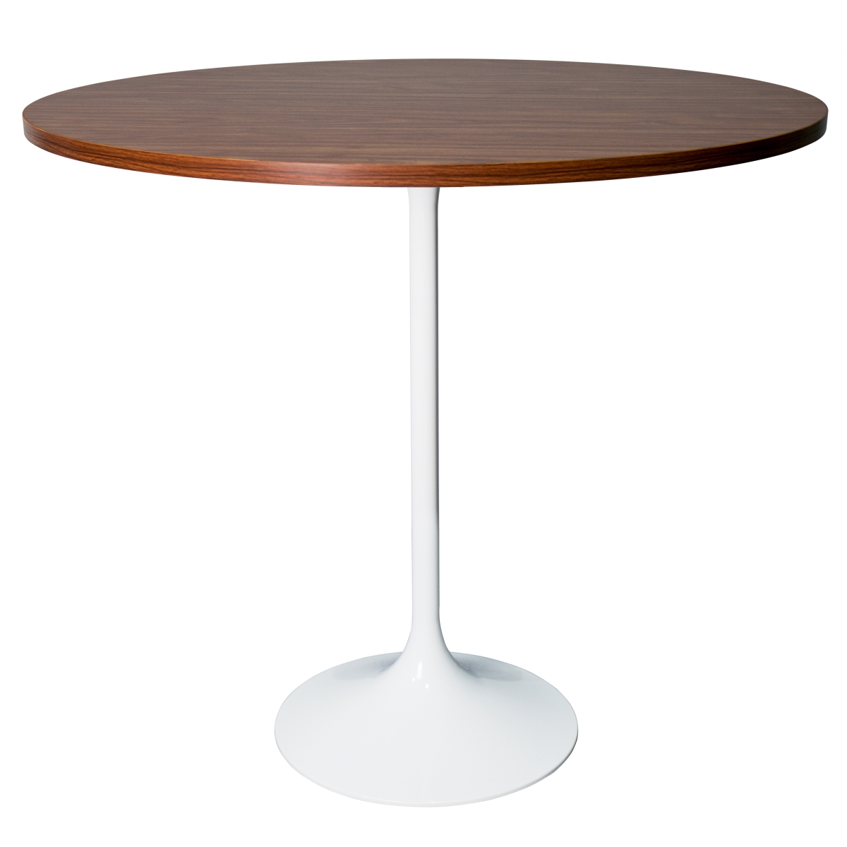 VT43W-48CBR Verve Collection Modern Bar Height Dining Table, White Base with 48 in. Round Cognac Brown MDF Top