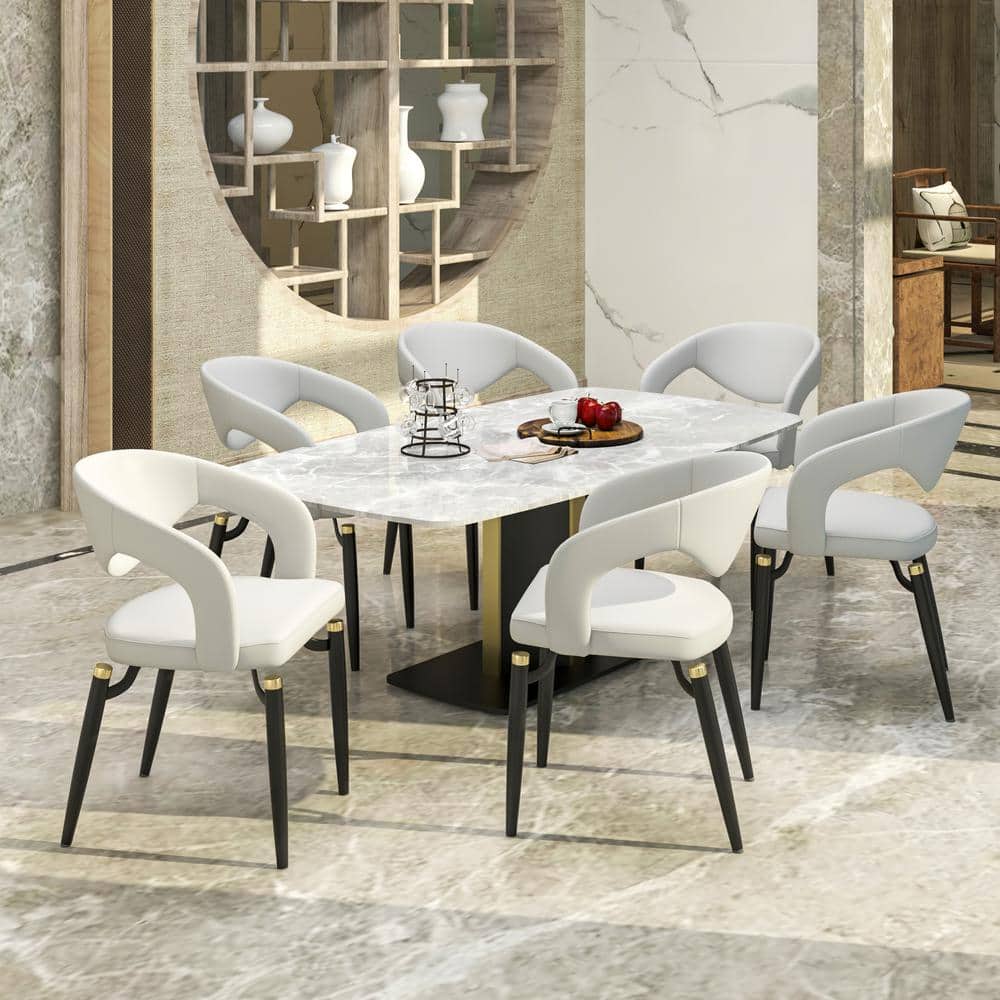 Entice Modern Leather Dining Chair with Iron Legs Open-Back Design in Grey, 4PK