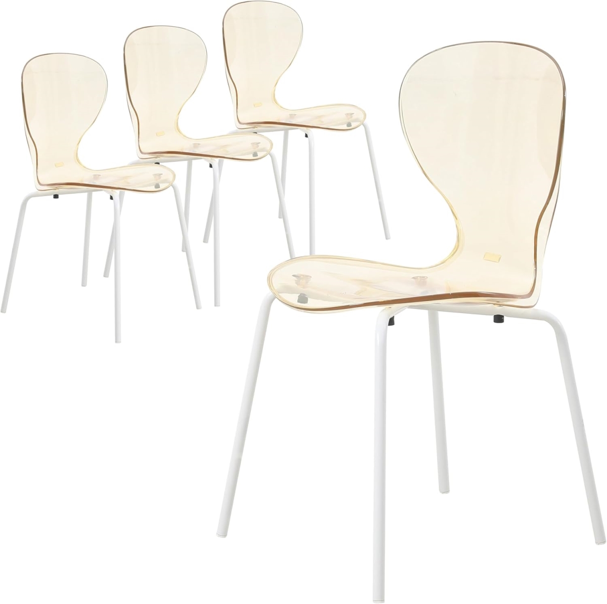 OCW-17A4 Modern Oyster Transparent Dining Side Chair with White Base, Amber - Set of 4