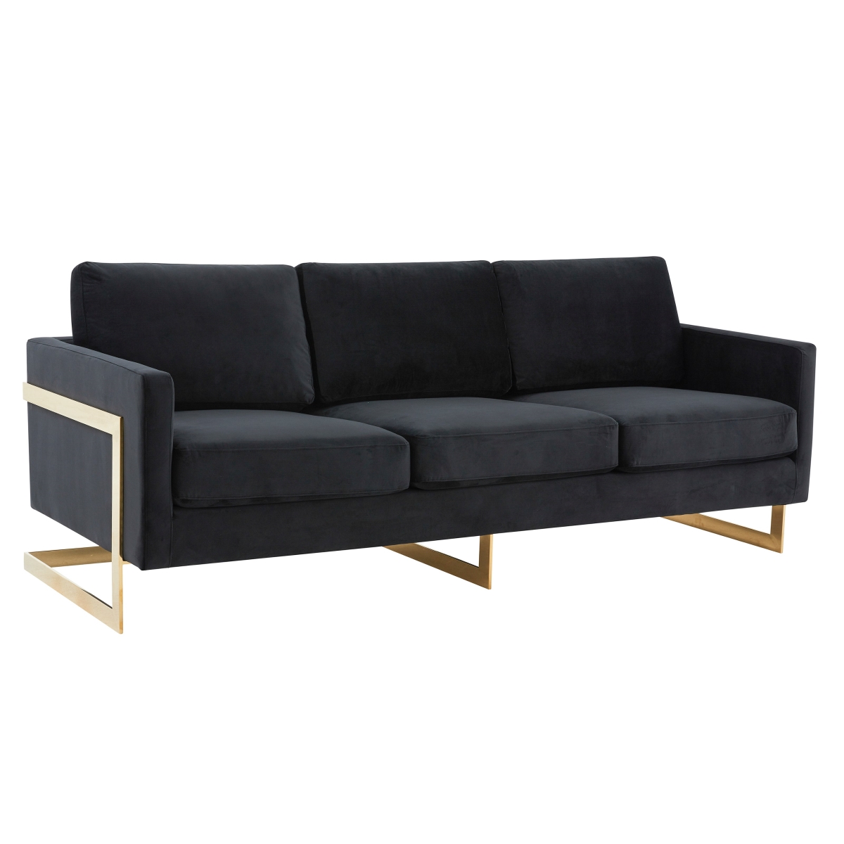 LA83BL Lincoln Modern Mid-Century Upholstered Velvet Sofa with Gold Frame, Midnight Black