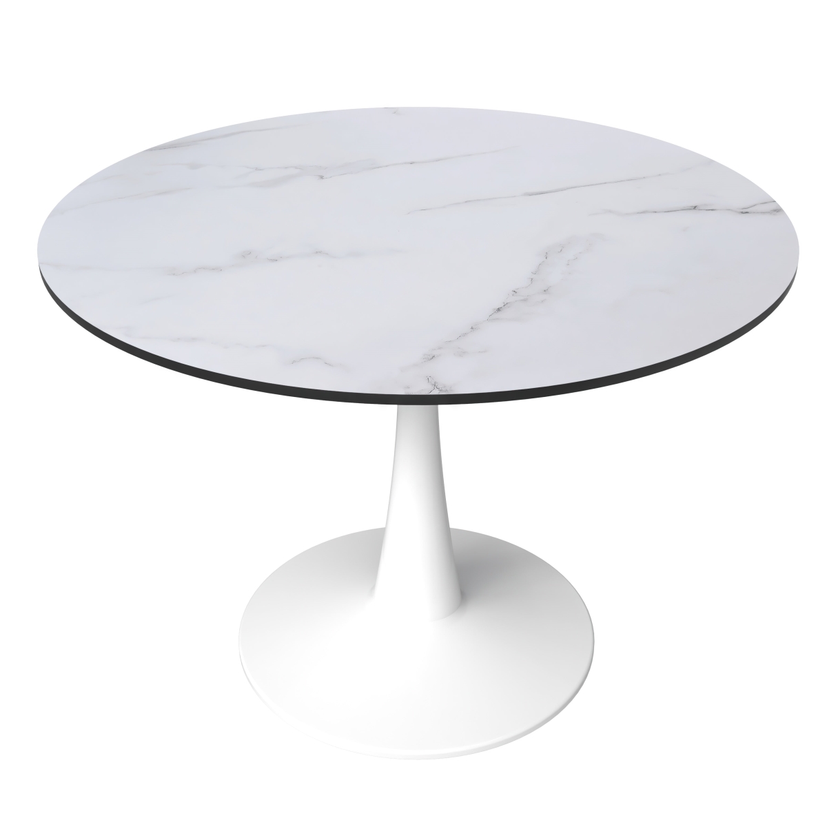 BTW-40MW 40 in. Bristol Round Dining Table - White Base with Marbled White MDF Top
