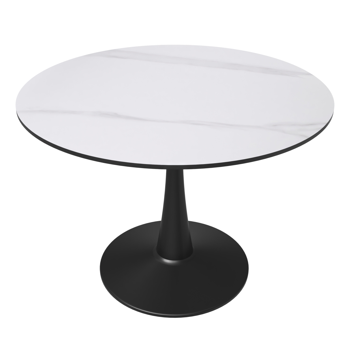 BTBL-40WS 40 in. Bristol Round Dining Table - Black Base with White Sintered Stone Top