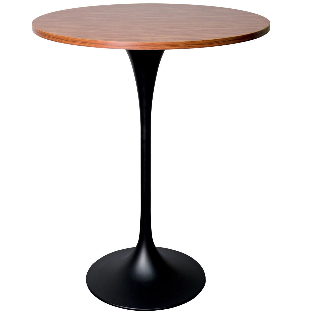 VT43BL-27CBR Verve Collection Modern Bar Height Dining Table, Black Base with 27 in. Round Cognac Brown MDF Top