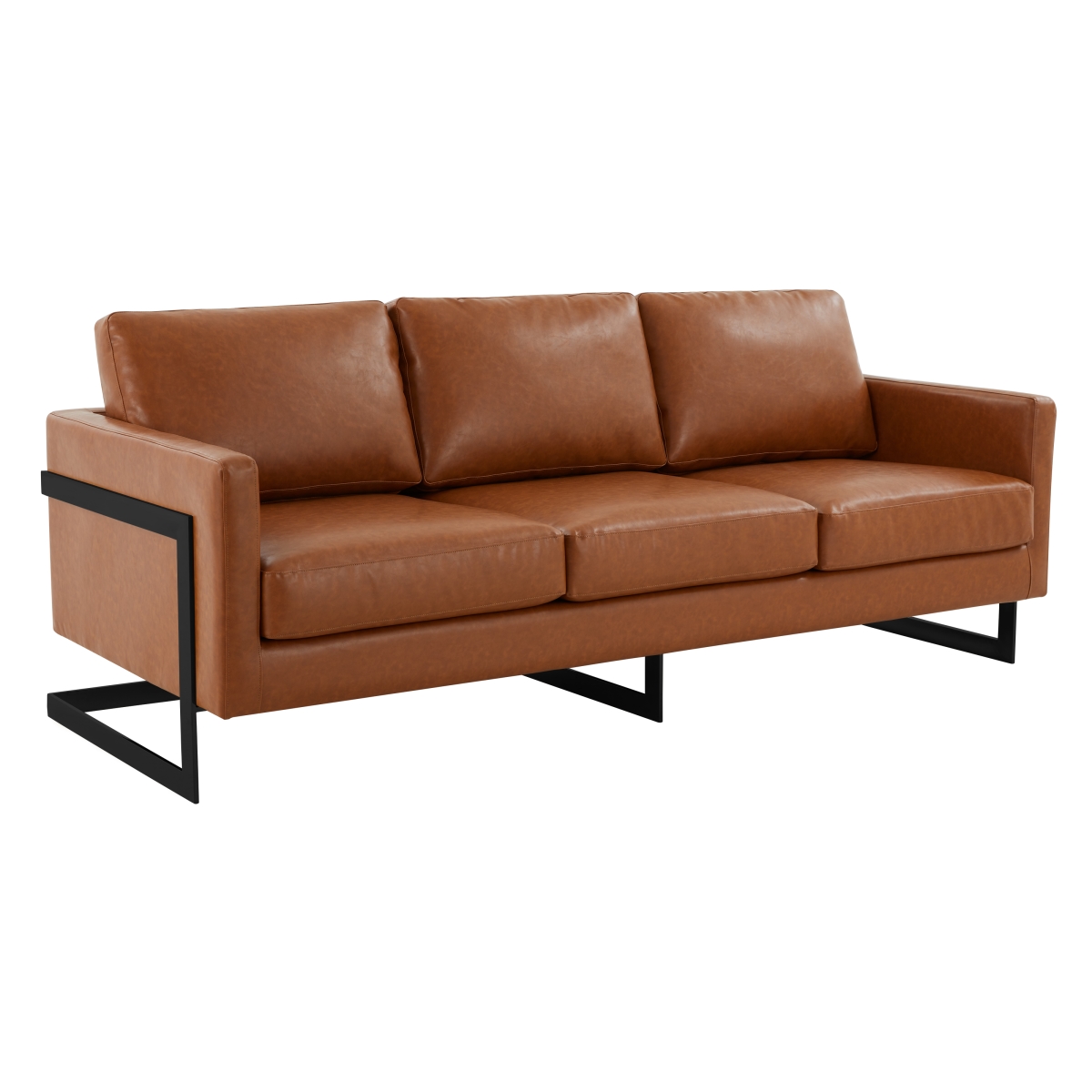 LAB83BR-L Lincoln Brown Leather Sofa with Black Frame
