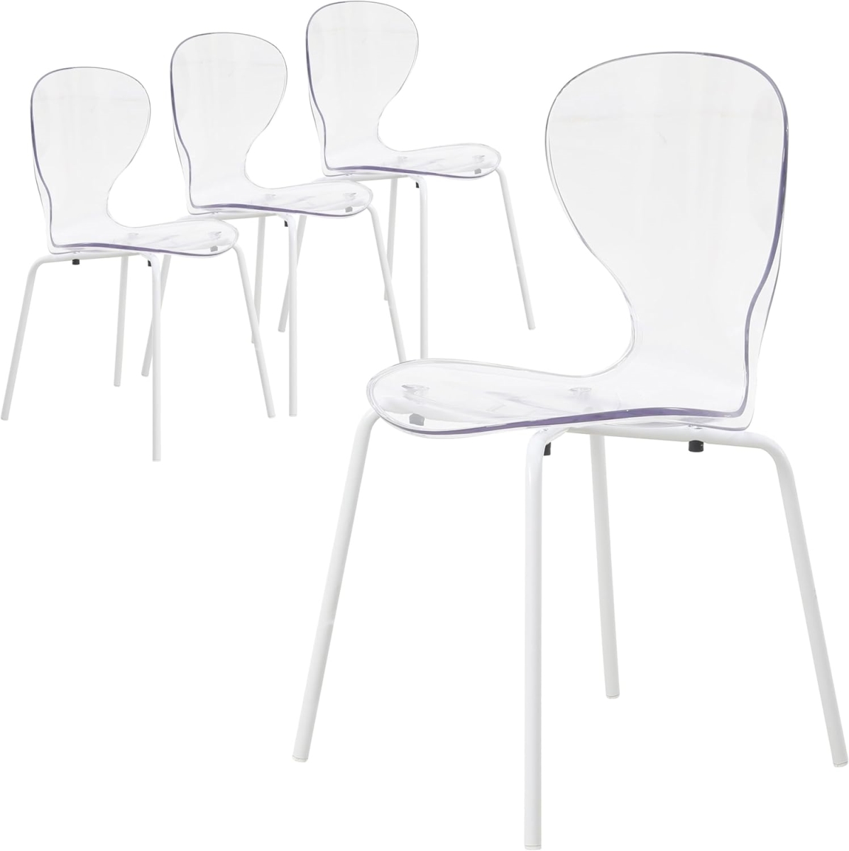 OCW-17CL4 Modern Oyster Transparent Dining Side Chair with White Base, Clear - Set of 4