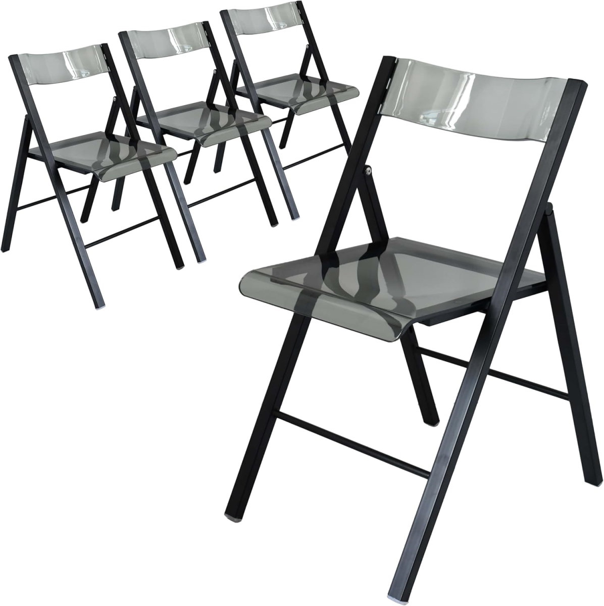 MFBL-15TBL4 Menno Modern Acrylic Folding Chair, Black Frame with Transparent Black Seat - Set of 4
