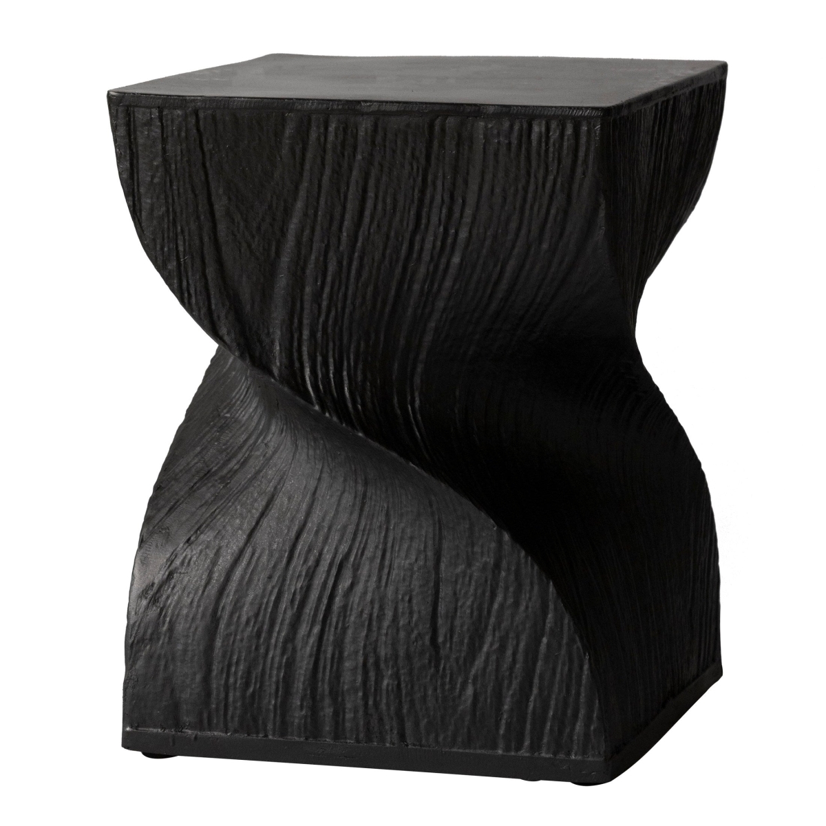 Onyx Twisted Square Fiberstone Side Table, Tree Bark Texture, Fully Assembled