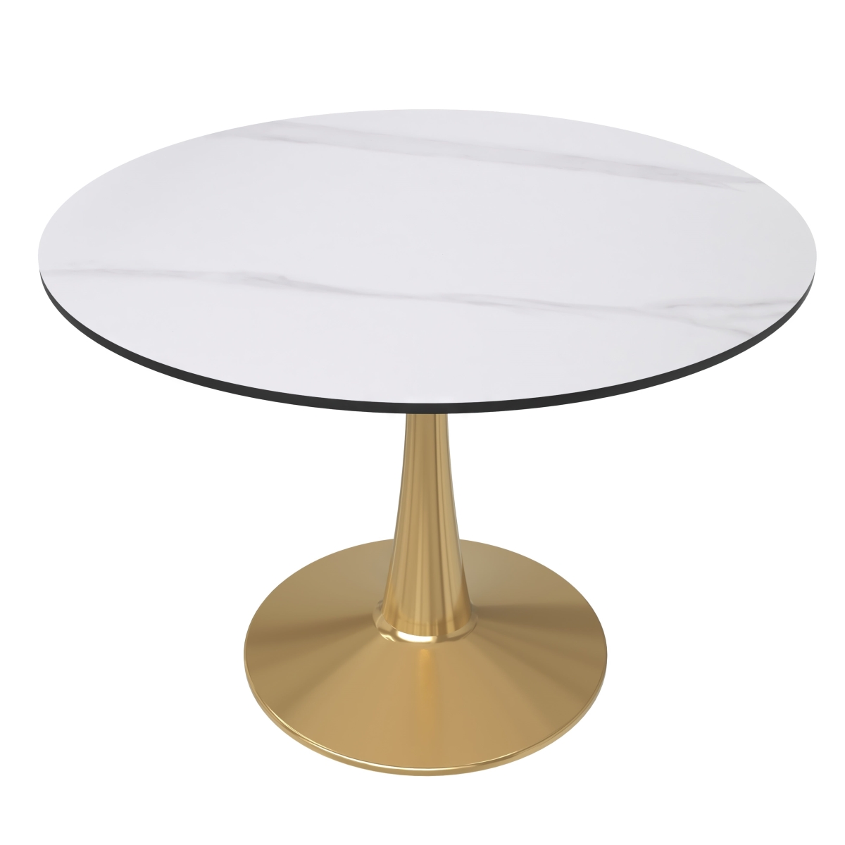 BTG-40WS 40 in. Bristol Round Dining Table - Gold Base with White Sintered Stone Top