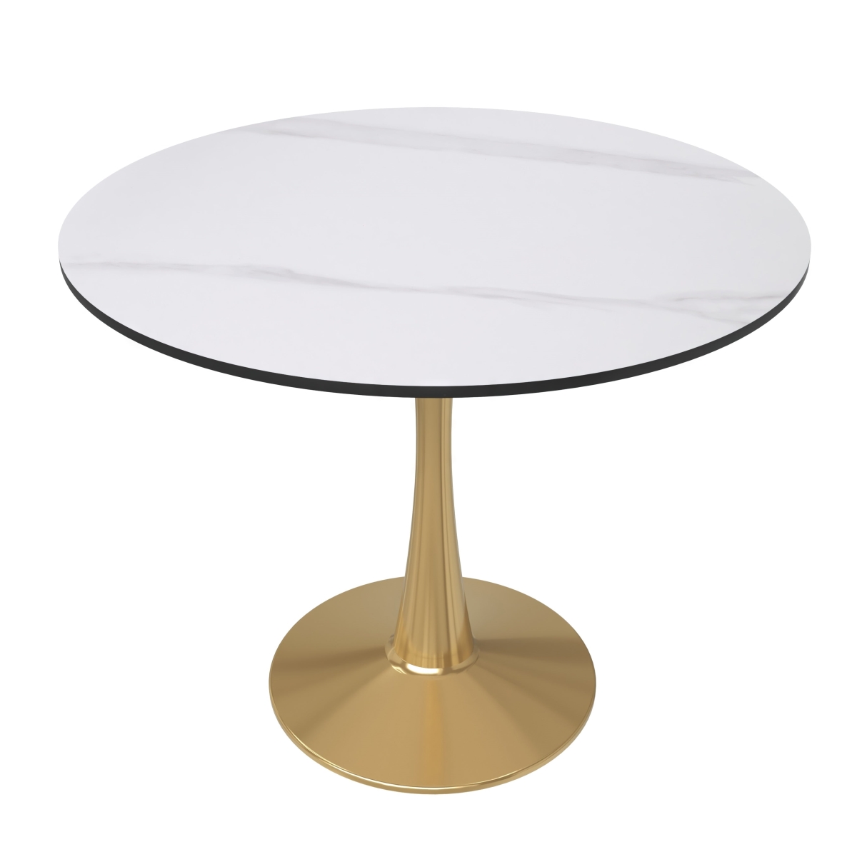 BTG-31WS 31 in. Bristol Round Dining Table - Gold Base with White Sintered Stone Top